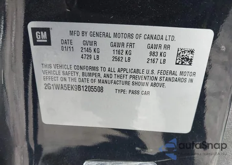 2011 Chevrolet Impala Ls from USA, damaged, VIN 2G1WA5EK9B1205508